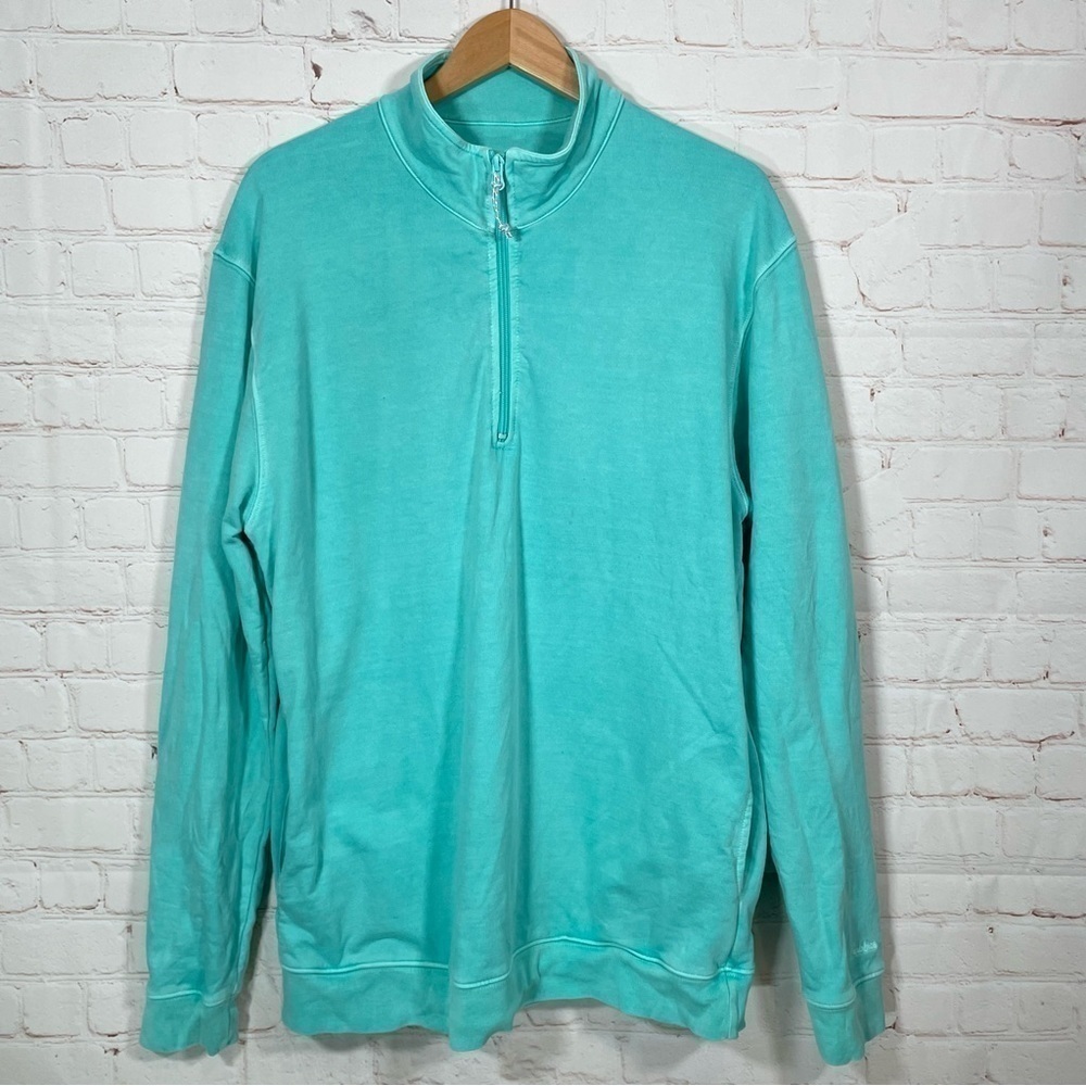Chubbies Sweatshirt Mens Size Large 1/4 Zip Pullover Teal Made In USA Flaw